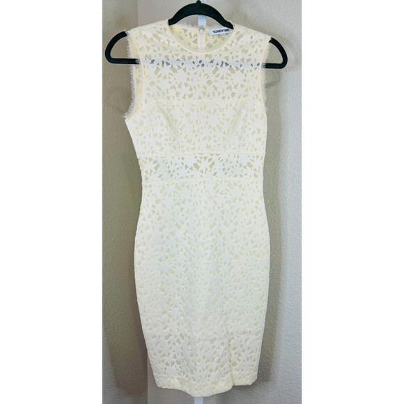 Elizabeth and James Levine Ivory Midi Dress Laser Cut Bodycon Sheer‎ Panel NEW 4 - Picture 5 of 15